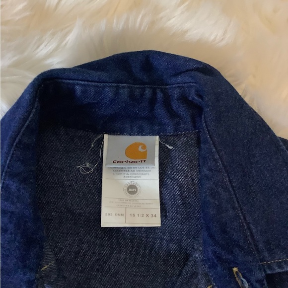 Vtg Carhartt Shirt Mens 15.5x34 Blue Denim Pearl Snap Western Cowboy USA Made - Picture 5 of 9